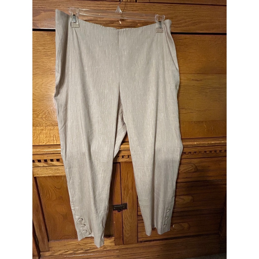 J. Jill Linen Lagenlook Stretch Pants Beige Pull On Crop Button Hem Trousers L/G